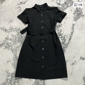 Theory Shirt Dress Womens Sz M Black Traceable Wool Belted Timeless Minimalist